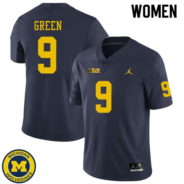 Women Michigan Wolverines #9 Gemon Green Navy Alumni Jersey